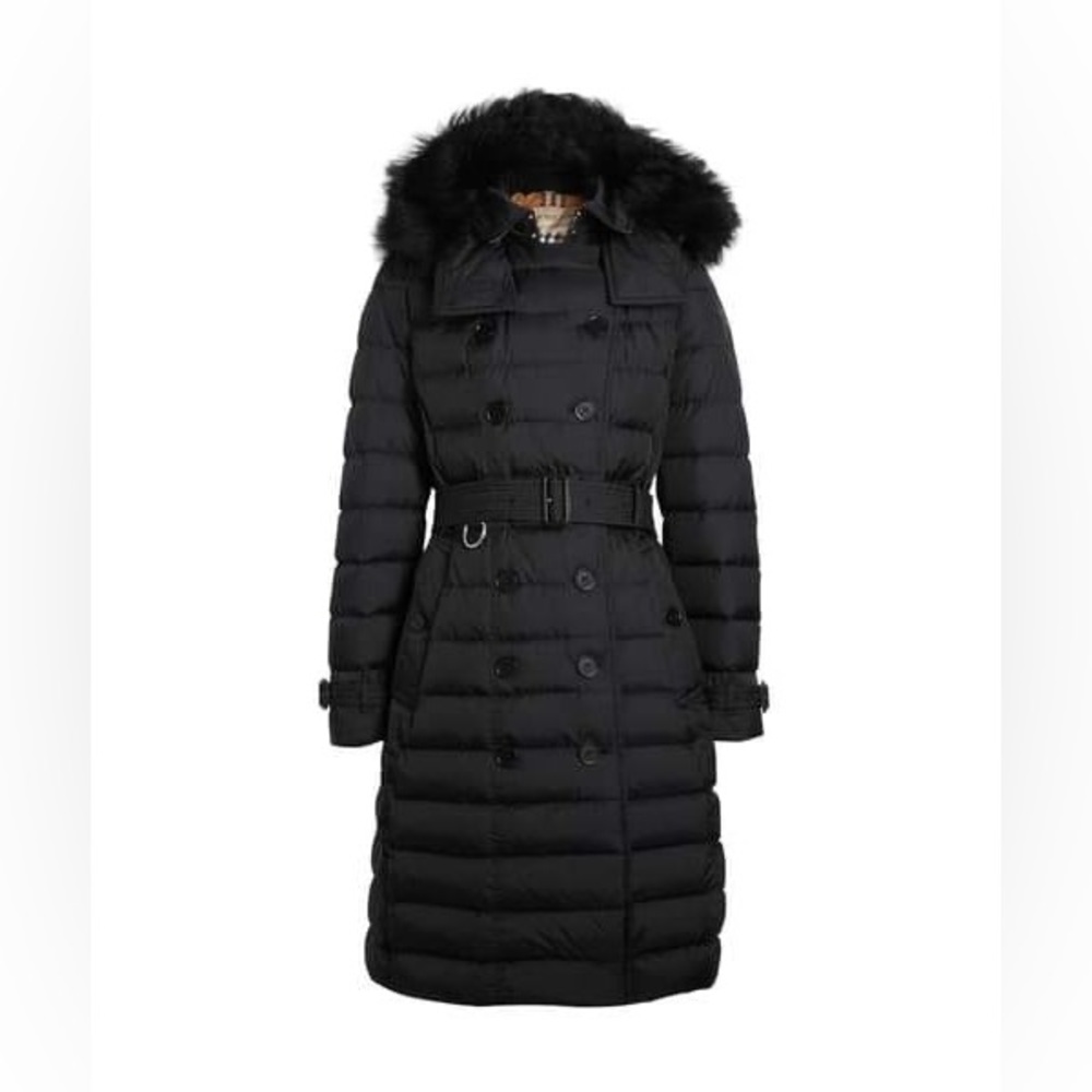 Burberry Dalmerton Quilted Down Puffer Coat with Removable Shearling Trim